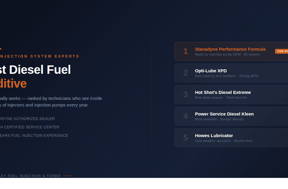 Best diesel fuel additive rankings - Stanadyne Performance Formula, Opti-Lube, Hot Shot's, Power Service, Howes compared by injection experts
