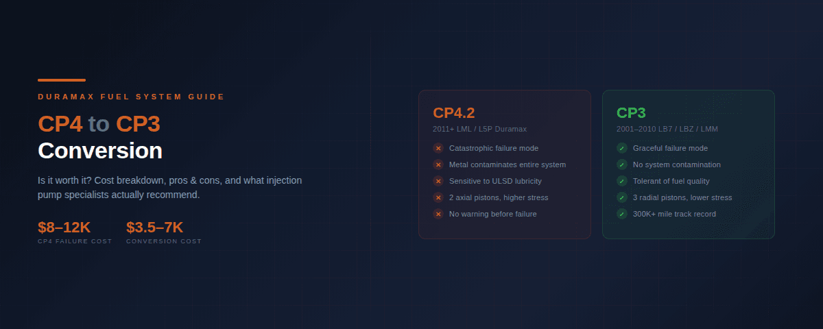 Duramax CP4 to CP3 conversion comparison - CP4.2 failure risks vs CP3 reliability for LML and L5P engines