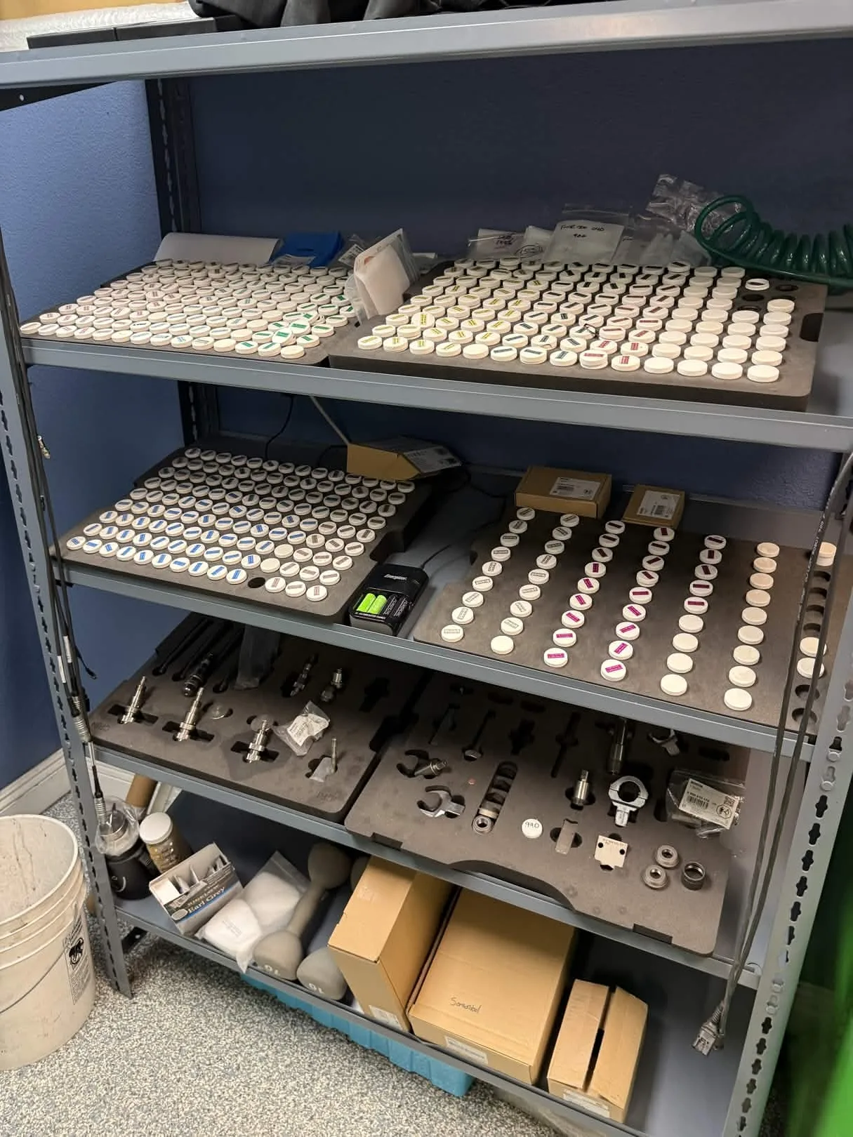 Precision common rail injector shim inventory organized by size