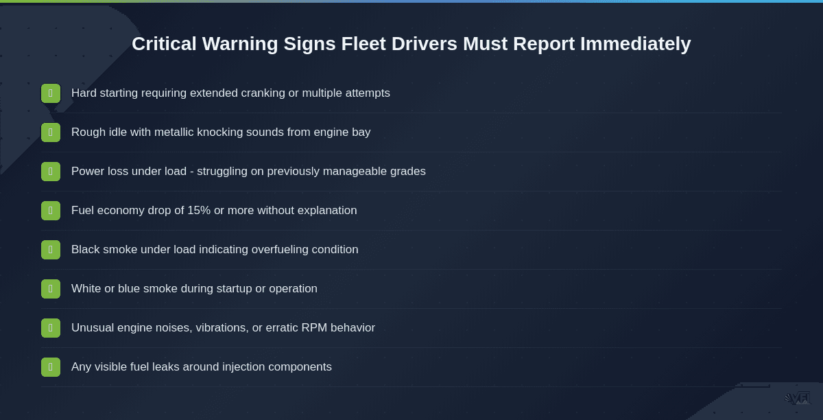 Checklist of 8 critical diesel engine warning signs that fleet drivers must report to prevent catastrophic failures