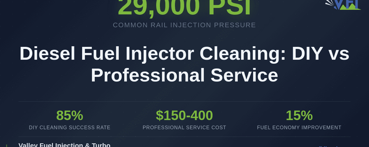 Featured infographic comparing DIY vs professional diesel fuel injector cleaning methods, costs, and results
