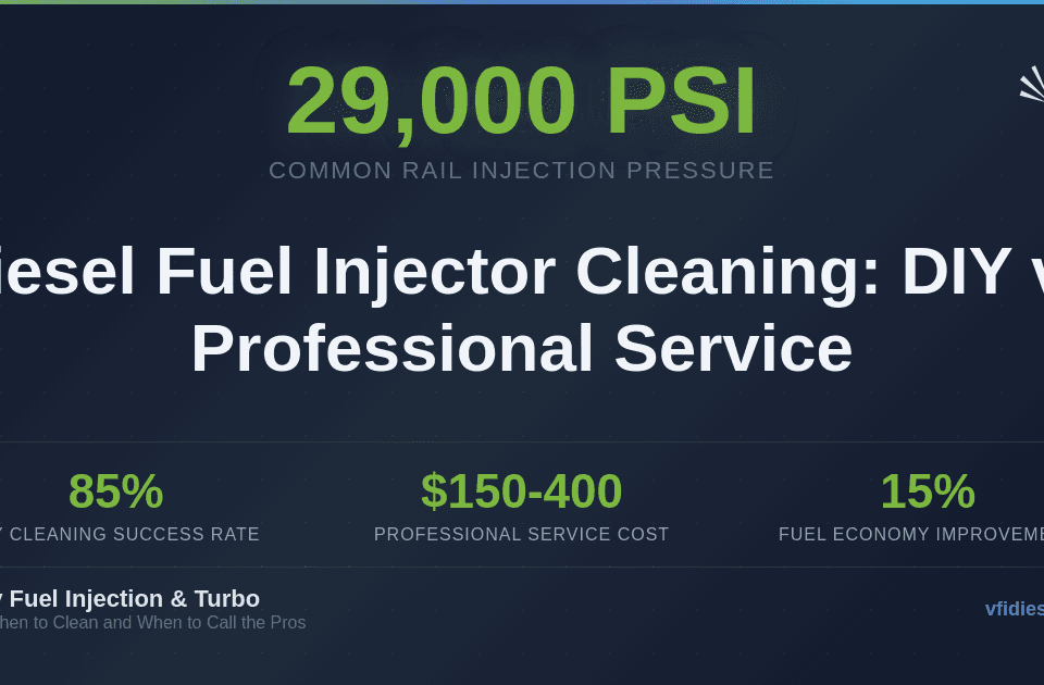 Featured infographic comparing DIY vs professional diesel fuel injector cleaning methods, costs, and results