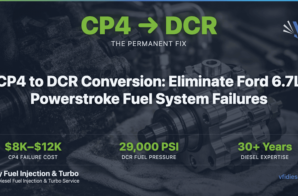 CP4 to DCR fuel pump conversion for Ford 6.7L Powerstroke diesel engines
