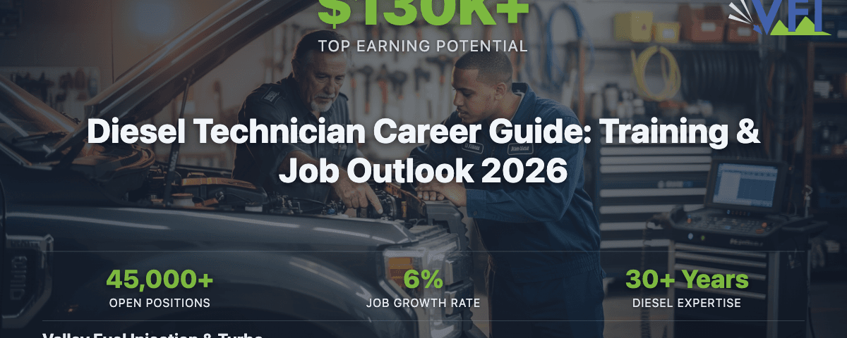 Diesel technician career guide showing training and job outlook for 2026