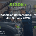 Diesel technician career guide showing training and job outlook for 2026