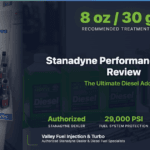 Stanadyne Performance Formula diesel additive bottles on display at Valley Fuel Injection with product stats