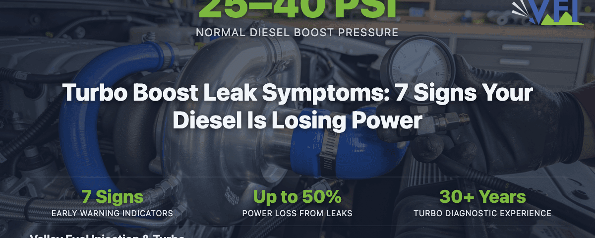 Mechanic testing diesel turbocharger boost pressure with gauge in professional repair shop