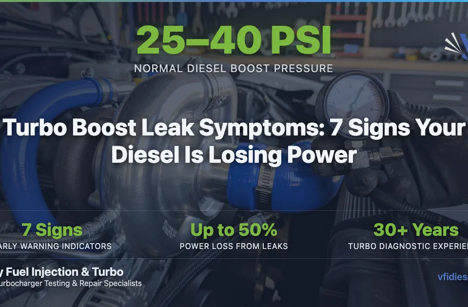 Mechanic testing diesel turbocharger boost pressure with gauge in professional repair shop