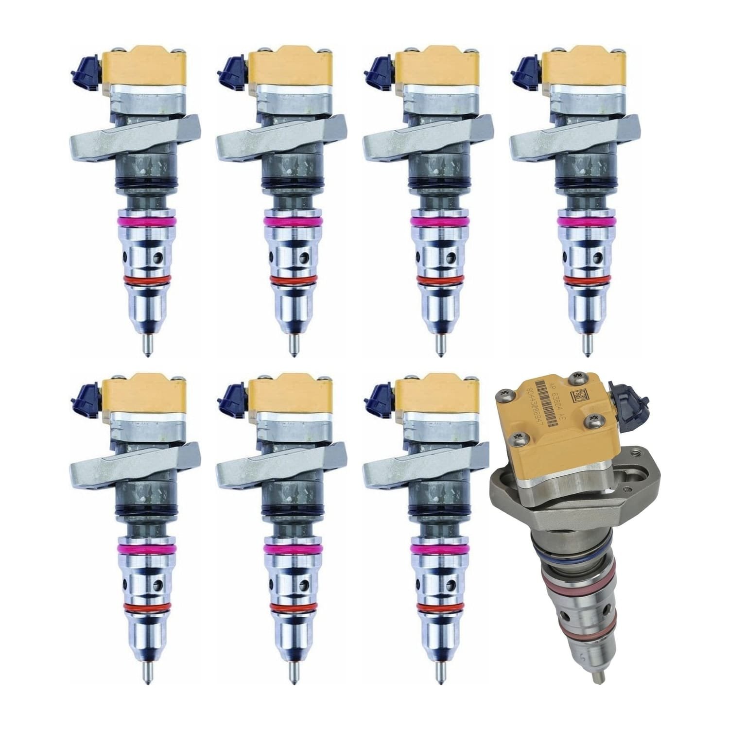 7.3L Powerstroke HEUI Injector Set of 8 (7× AD + 1× AE Long-Lead) | Alliant Power, 1999.5–2003 Super Duty — complete set of 8 | Valley Fuel Injection