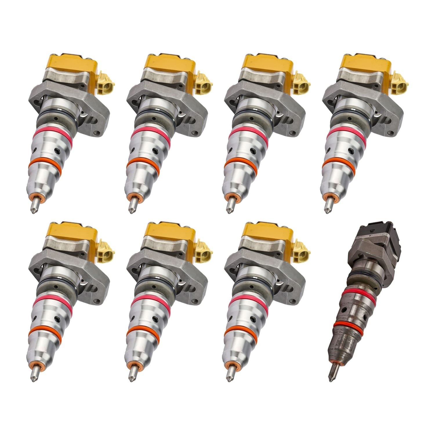 7.3L Powerstroke HEUI Injector Set of 8 (7× AD + 1× AE Long-Lead) | Alliant Power Reman, 1999.5–2003 — complete set of 8 | Valley Fuel Injection