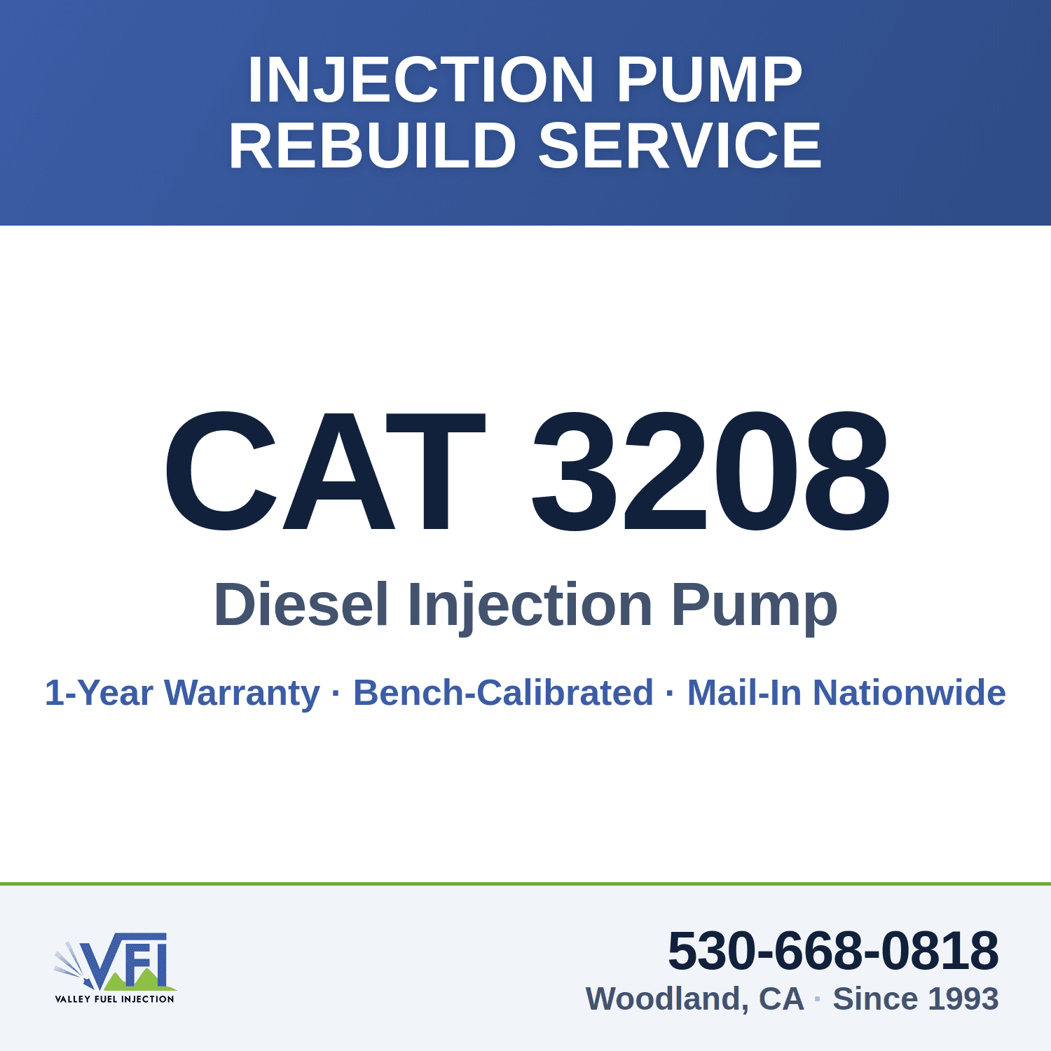 Caterpillar 3208 diesel injection pump rebuild service — Valley Fuel Injection & Turbo