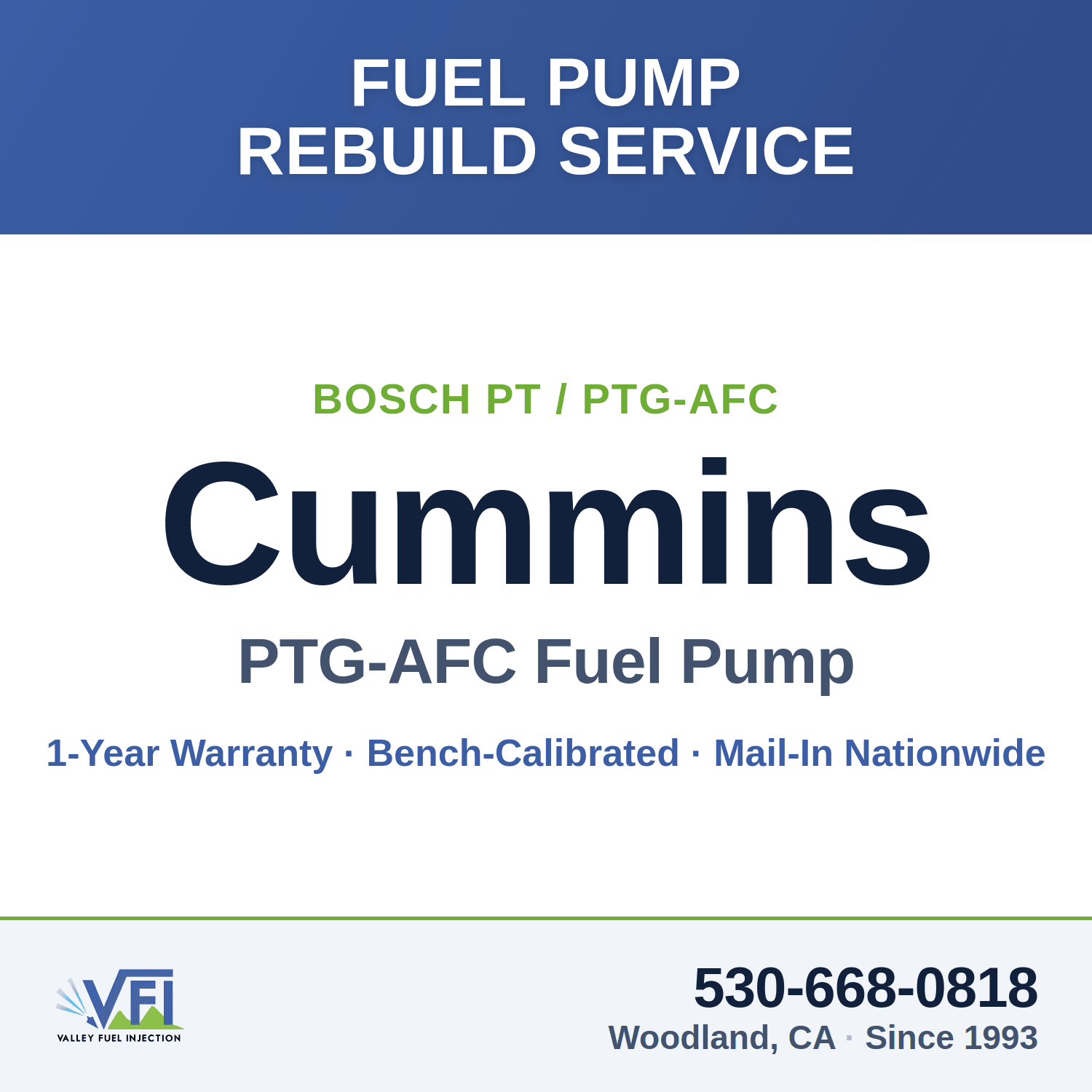 Cummins PTG-AFC fuel pump rebuild service — Valley Fuel Injection & Turbo