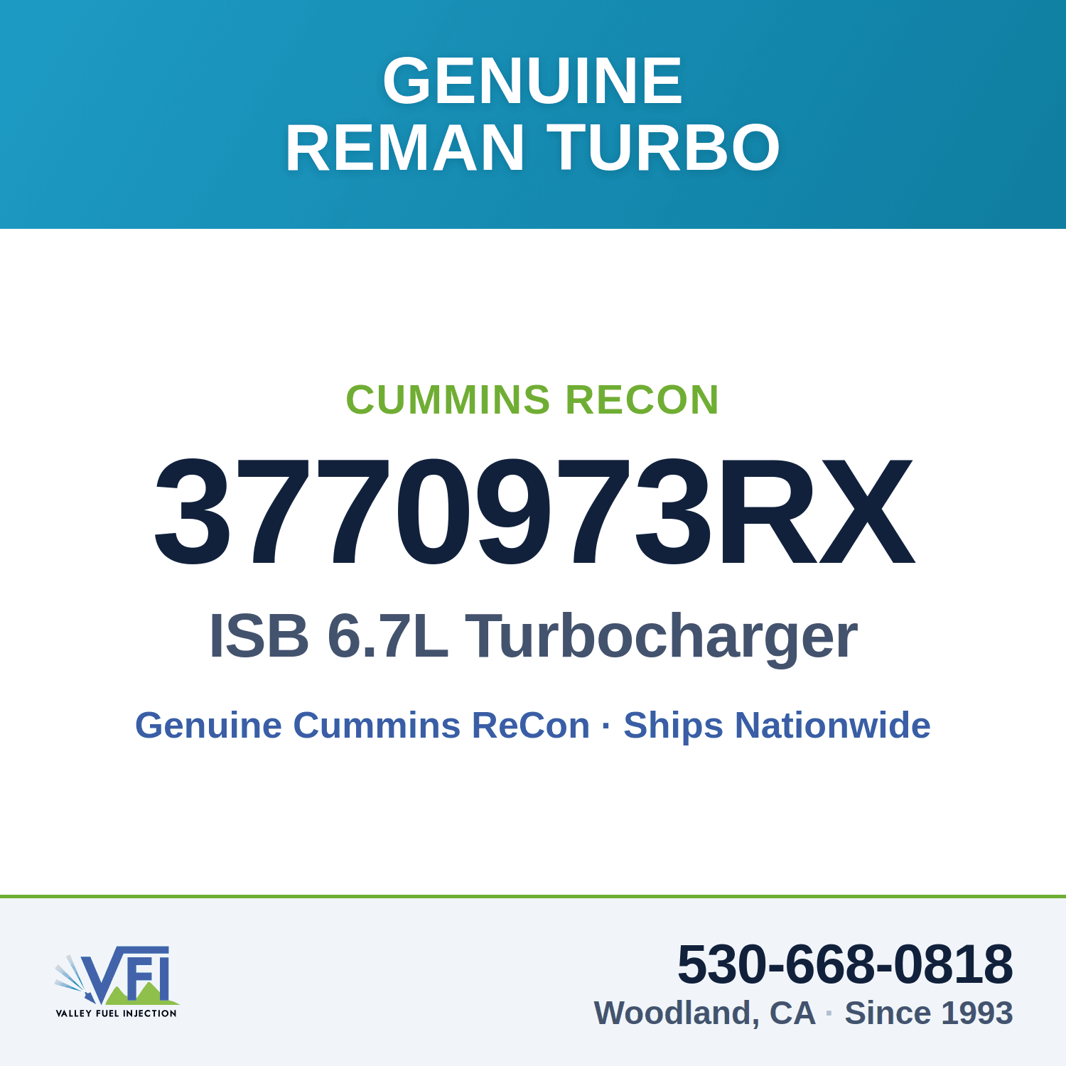 Cummins ReCon 3770973RX turbocharger for ISB 6.7L — Valley Fuel Injection & Turbo