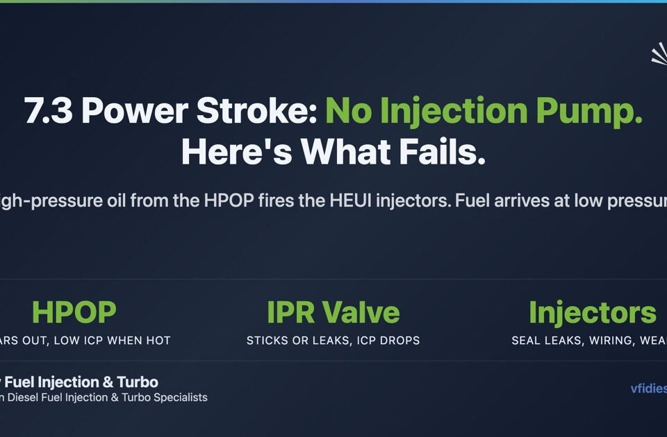 7.3 Power Stroke has no injection pump. What fails instead: the HPOP (high-pressure oil pump), the IPR valve and the HEUI injectors.