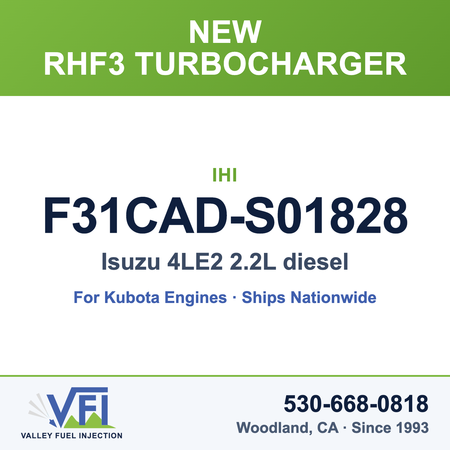IHI F31CAD-S01828 RHF3 Turbocharger for Isuzu 4LE2 2.2L diesel