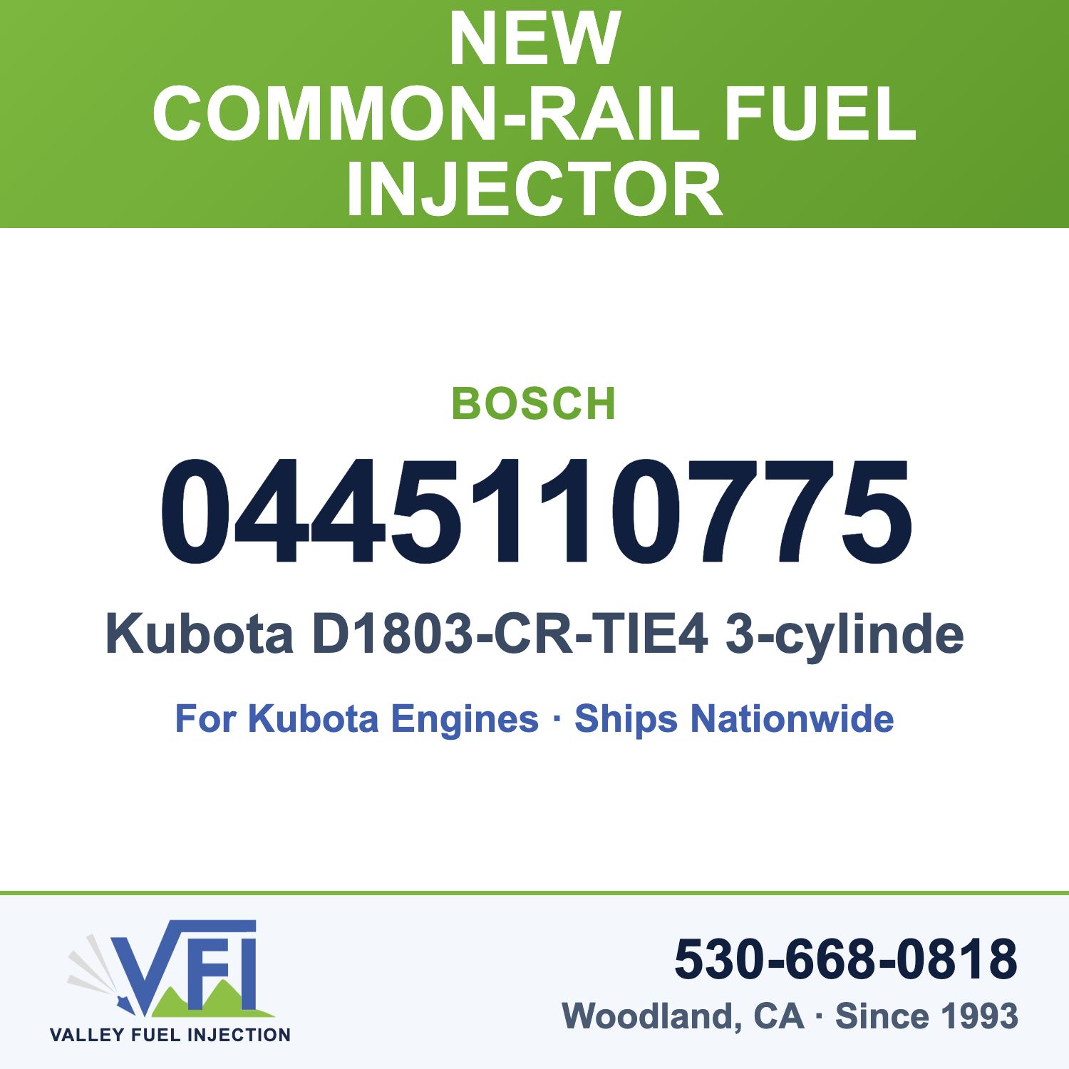 Bosch 0445110775 Common-Rail Fuel Injector for Kubota D1803-CR-TIE4 3-cylinder common-rail engine