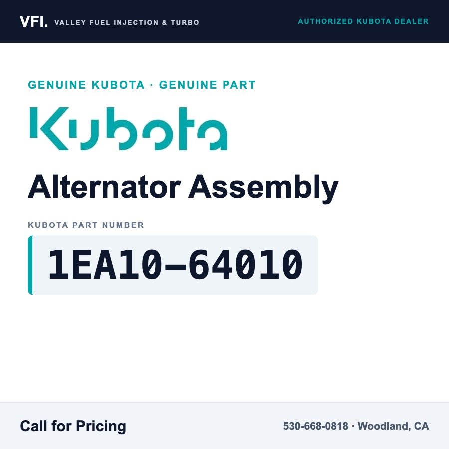 Kubota 1EA10-64010 Alternator Assembly for Direct replacement for a Kubota alternator numbered 1EA10-64010