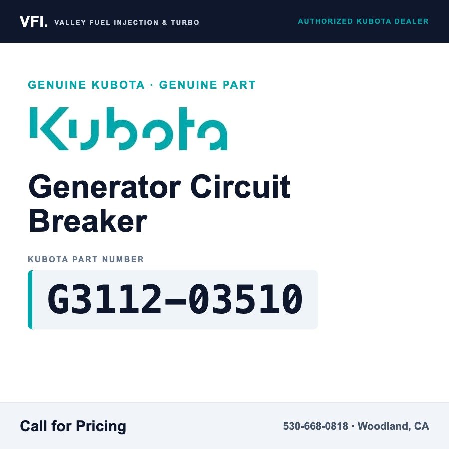 Kubota G3112-03510 Generator Circuit Breaker for Kubota GL11000 Lowboy II diesel generator