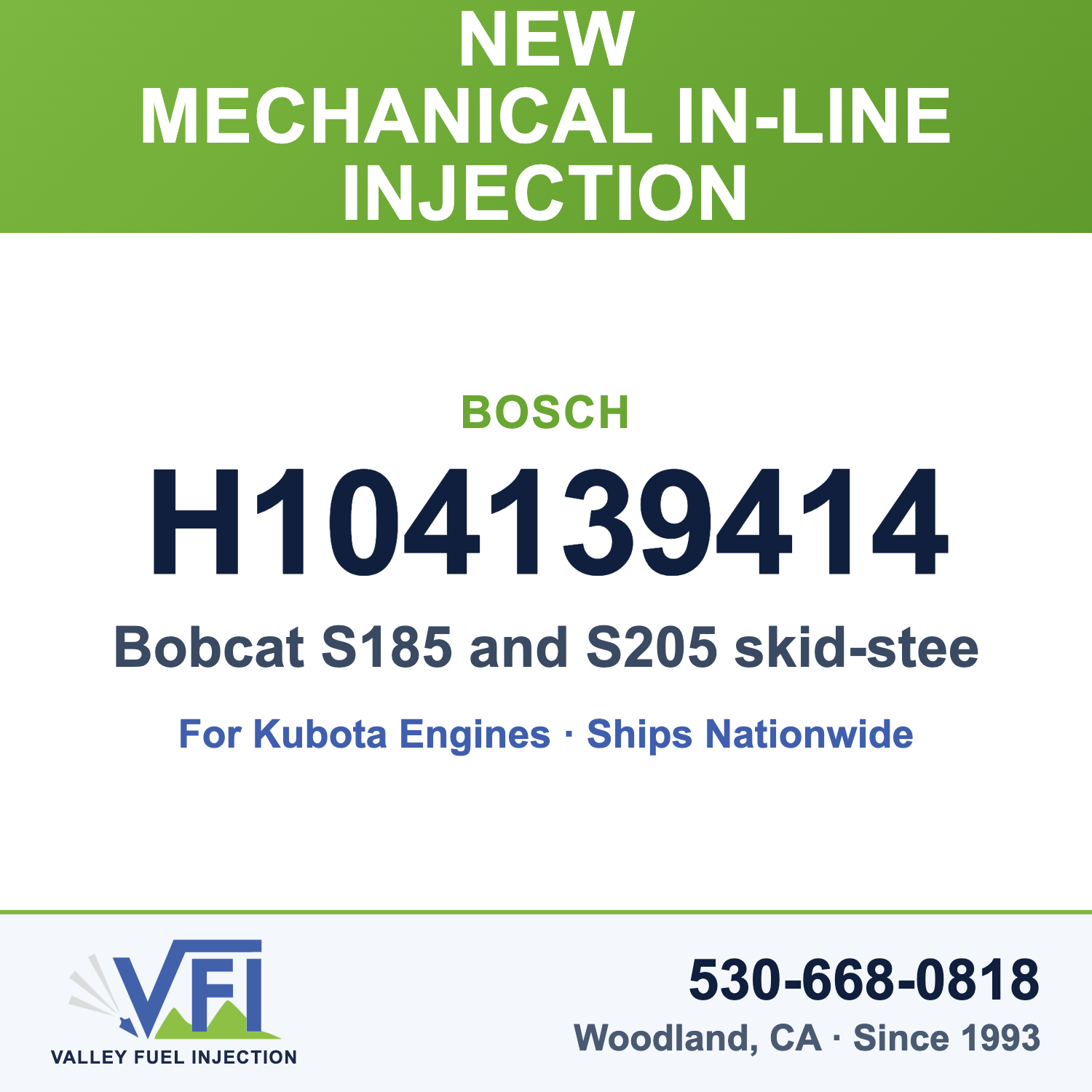 Bosch H104139414 Mechanical In-Line Injection Pump (Zexel design, 4-cylinder) for Bobcat S185 and S205 skid-steer loaders