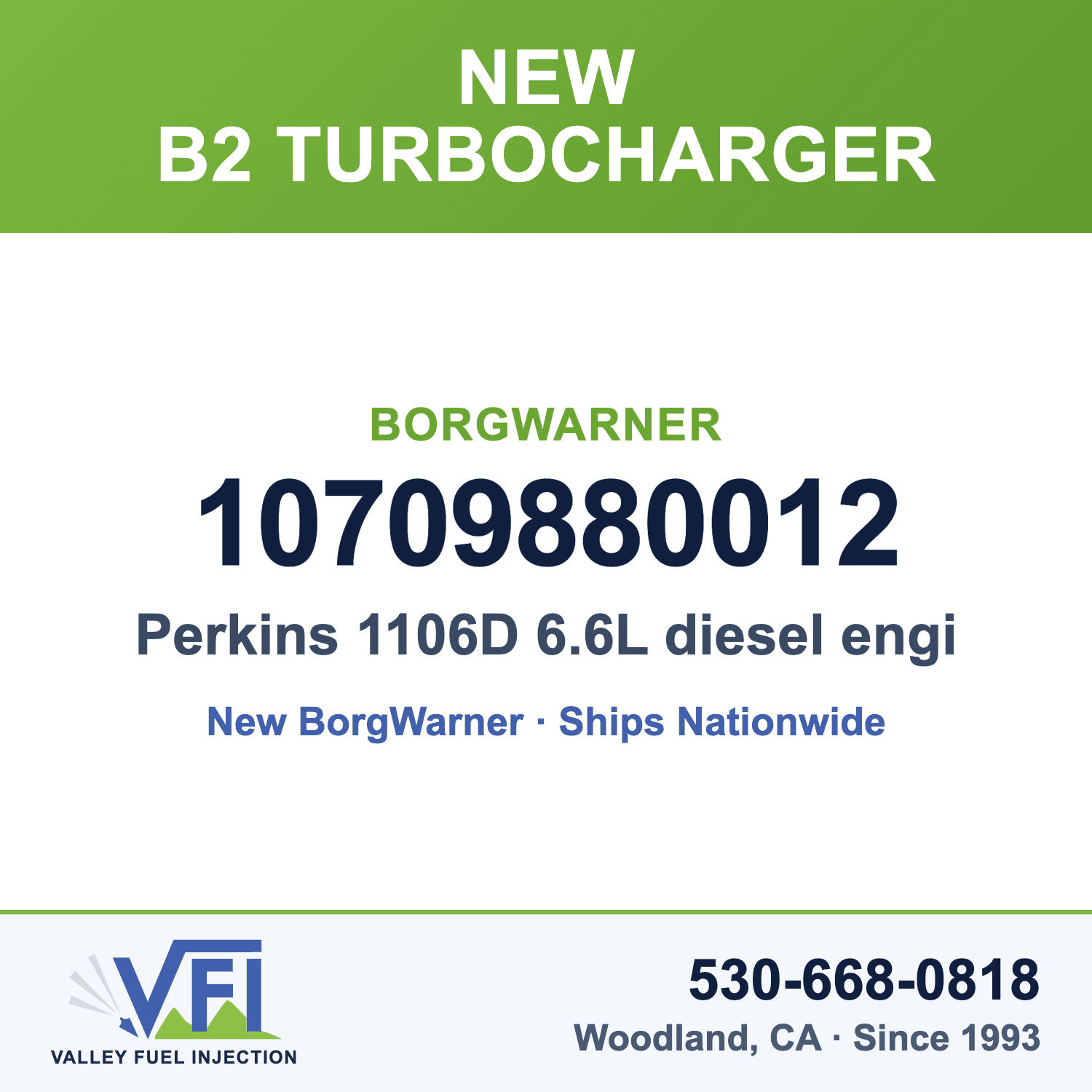 BorgWarner 10709880012 B2 Turbocharger for Perkins 1106D 6.6L diesel engines built with turbo 2674A237