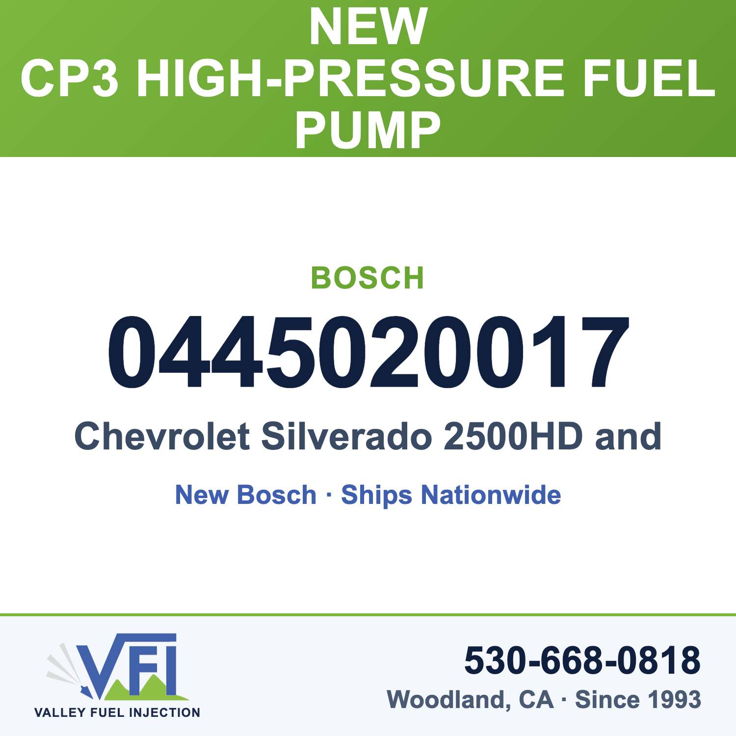Bosch 0445020017 CP3 High-Pressure Fuel Pump for Chevrolet Silverado 2500HD and 3500