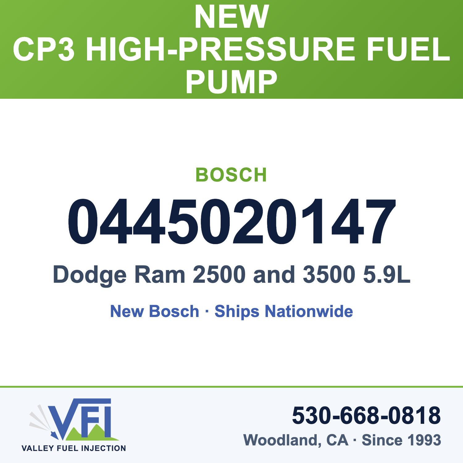 Bosch 0445020147 CP3 High-Pressure Fuel Pump for Dodge Ram 2500 and 3500 5.9L