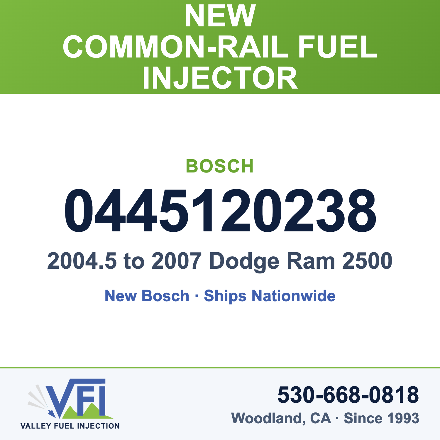 Bosch 0445120238 Common-Rail Fuel Injector for 2004.5 to 2007 Dodge Ram 2500 with the 5.9L Cummins