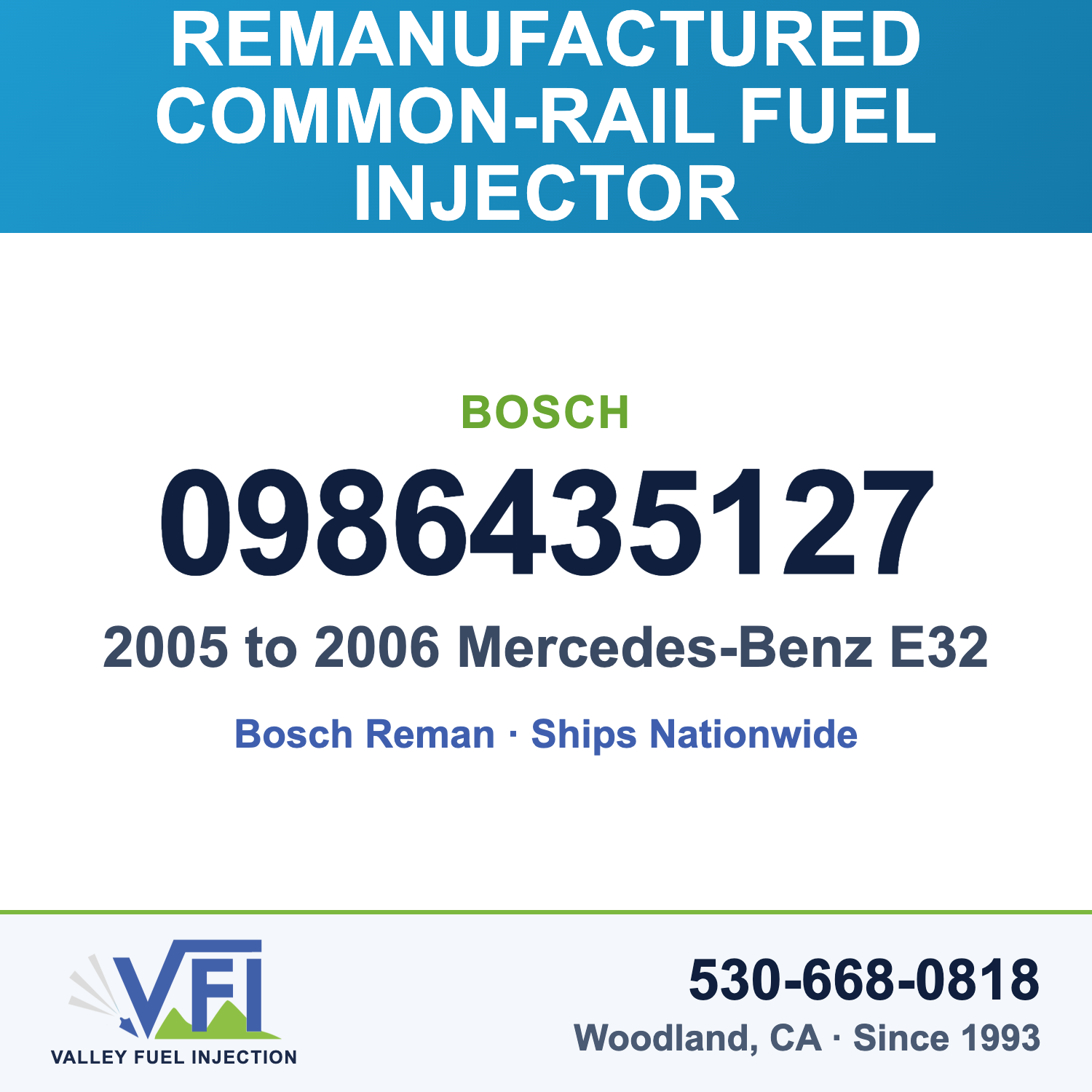 Bosch 0986435127 Common-Rail Fuel Injector for 2005 to 2006 Mercedes-Benz E320 CDI with the 3.2L inline six diesel