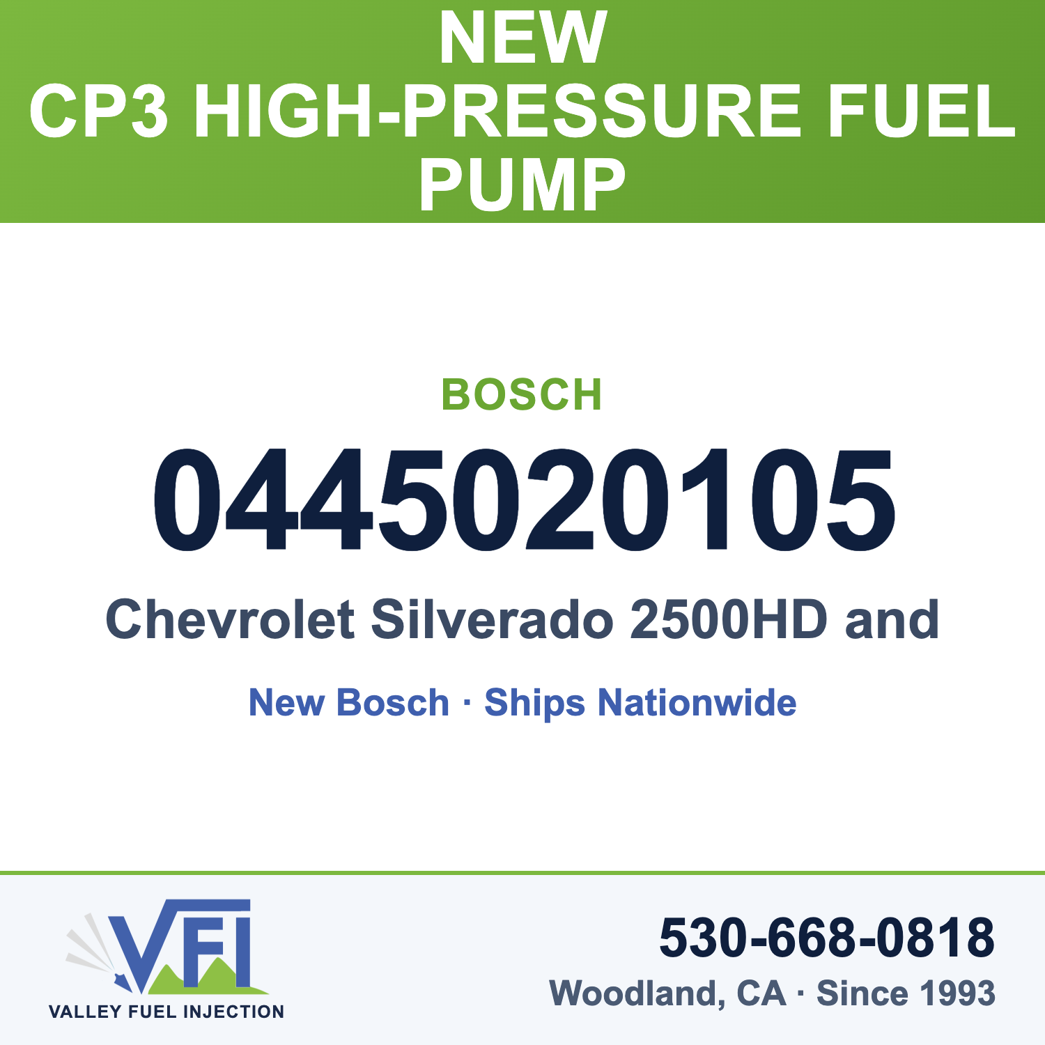 Bosch 0445020105 CP3 High-Pressure Fuel Pump for Chevrolet Silverado 2500HD and 3500HD