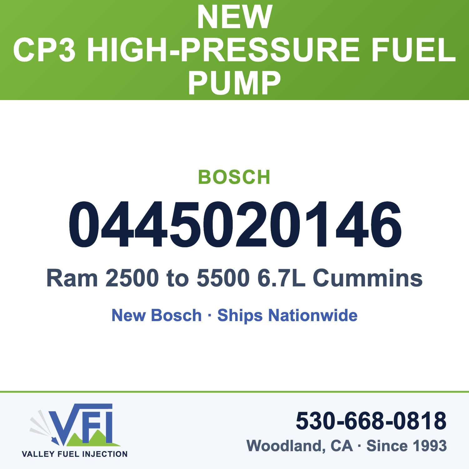 Bosch 0445020146 CP3 High-Pressure Fuel Pump for Ram 2500 to 5500 6.7L Cummins