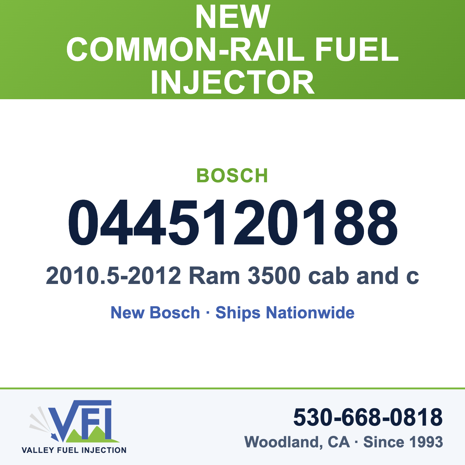 Bosch 0445120188 Common-Rail Fuel Injector for 2010.5-2012 Ram 3500 cab and chassis with SCR