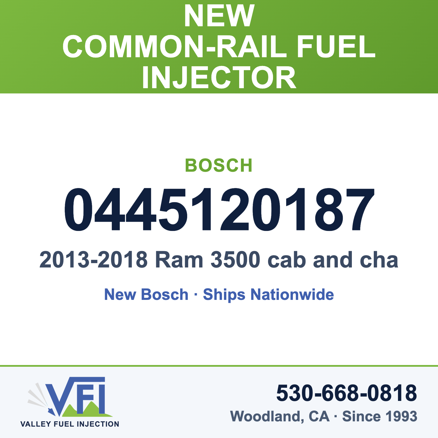 Bosch 0445120187 Common-Rail Fuel Injector for 2013-2018 Ram 3500 cab and chassis