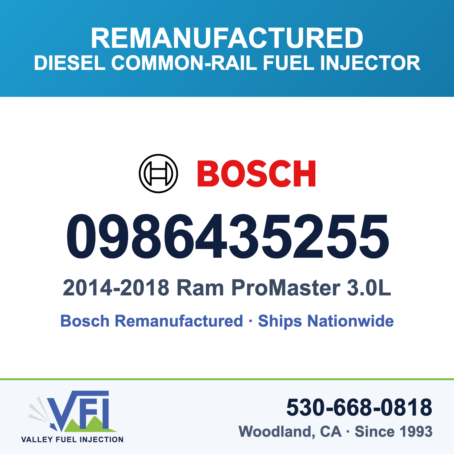 Bosch 0986435255 Common-Rail Fuel Injector for Ram ProMaster 1500