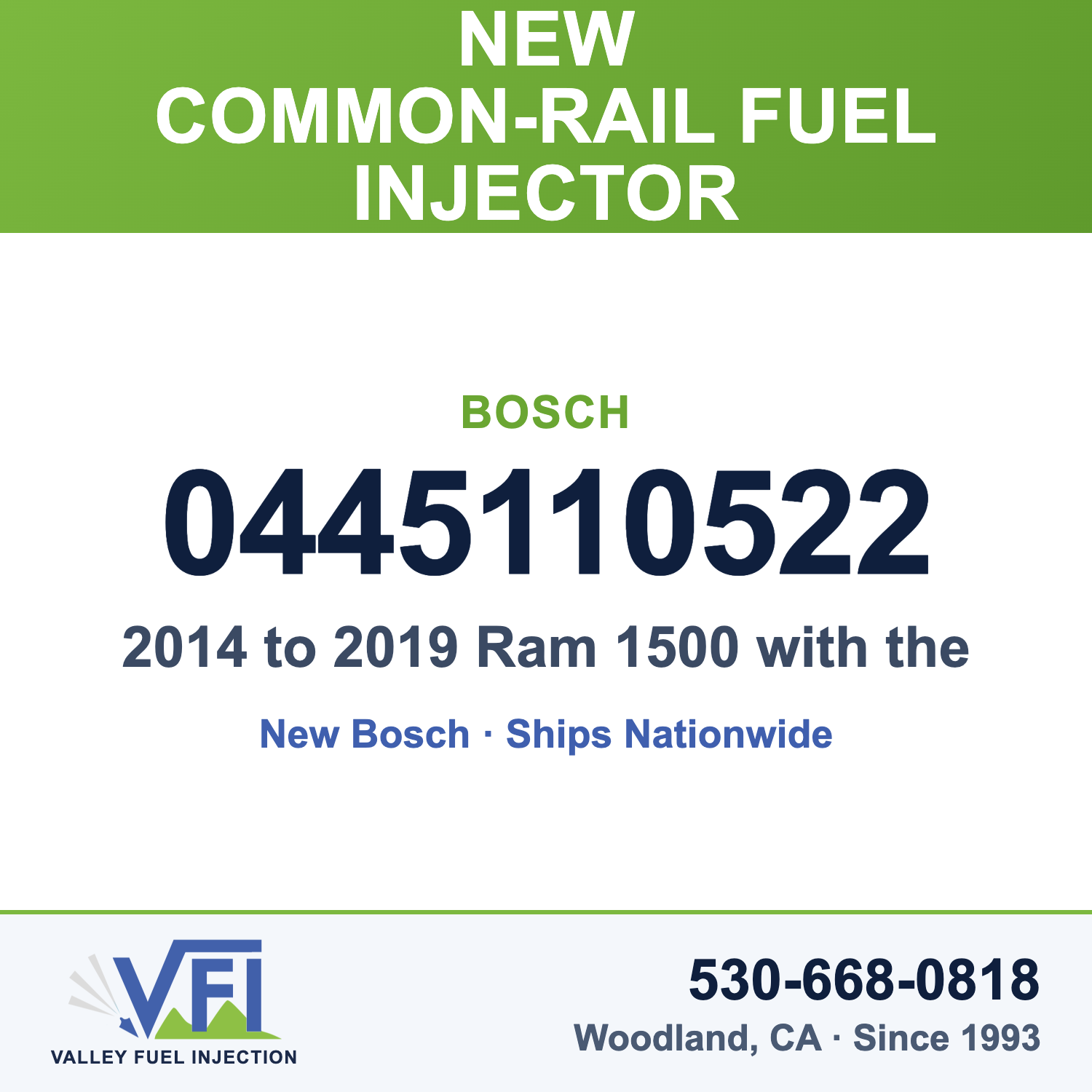 Bosch 0445110522 Common-Rail Fuel Injector for 2014 to 2019 Ram 1500 with the 3.0L EcoDiesel V6