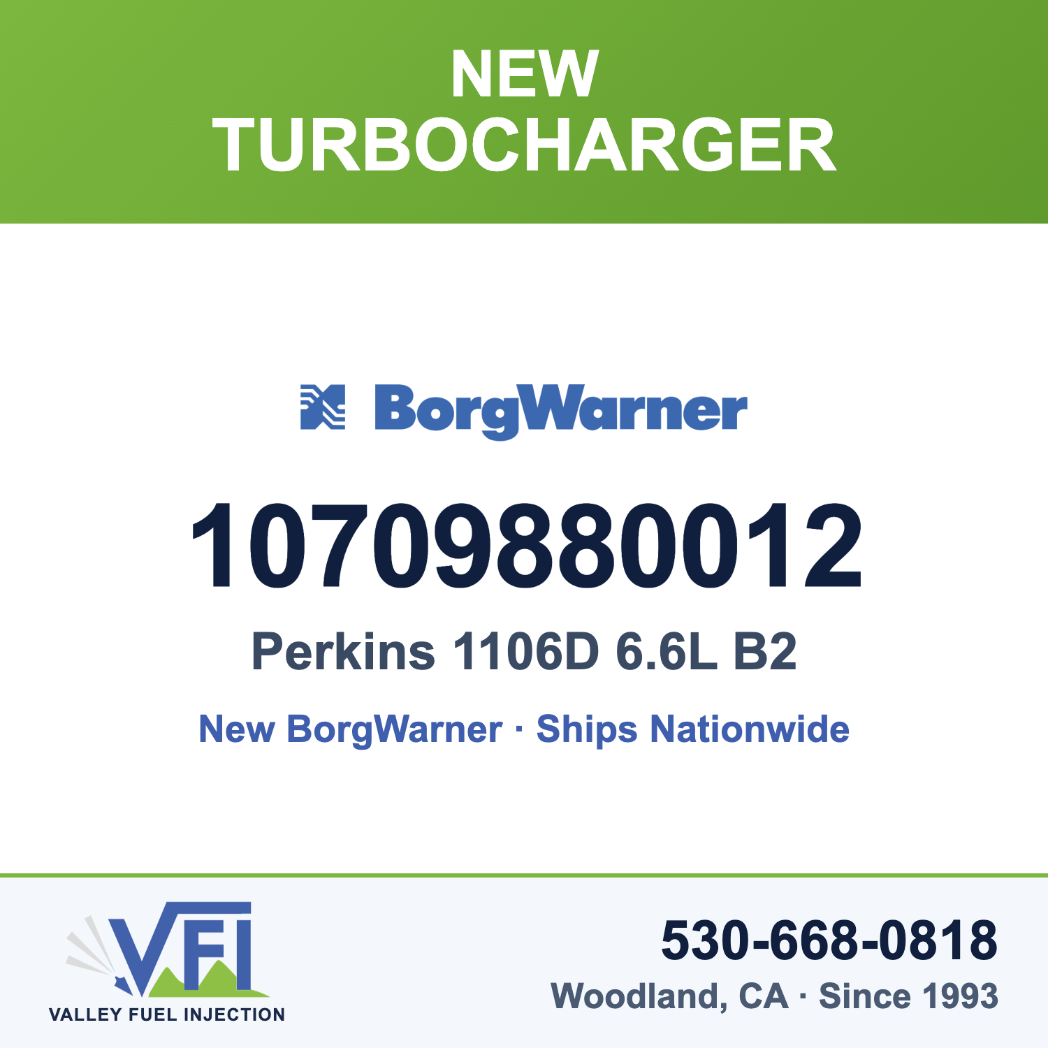 BorgWarner 10709880012 B2 Turbocharger for Perkins 1106D 6.6L diesel engines built with turbo 2674A237