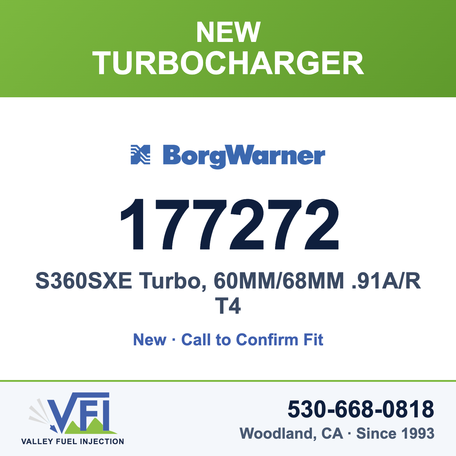 BorgWarner 177272 S360SXE Turbo, 60MM/68MM .91A/R T4