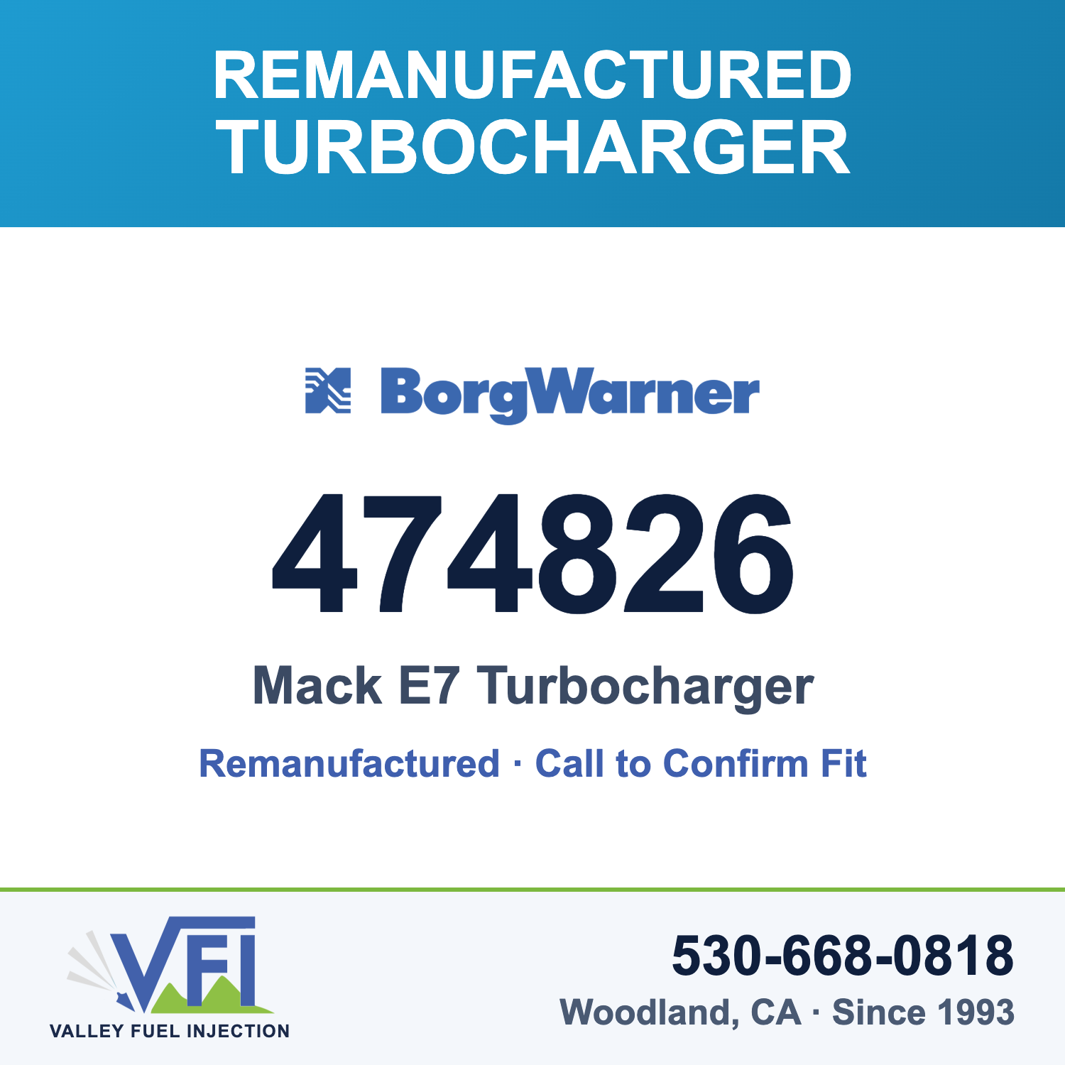 Mack E7 Turbocharger - BorgWarner 474826 Remanufactured
