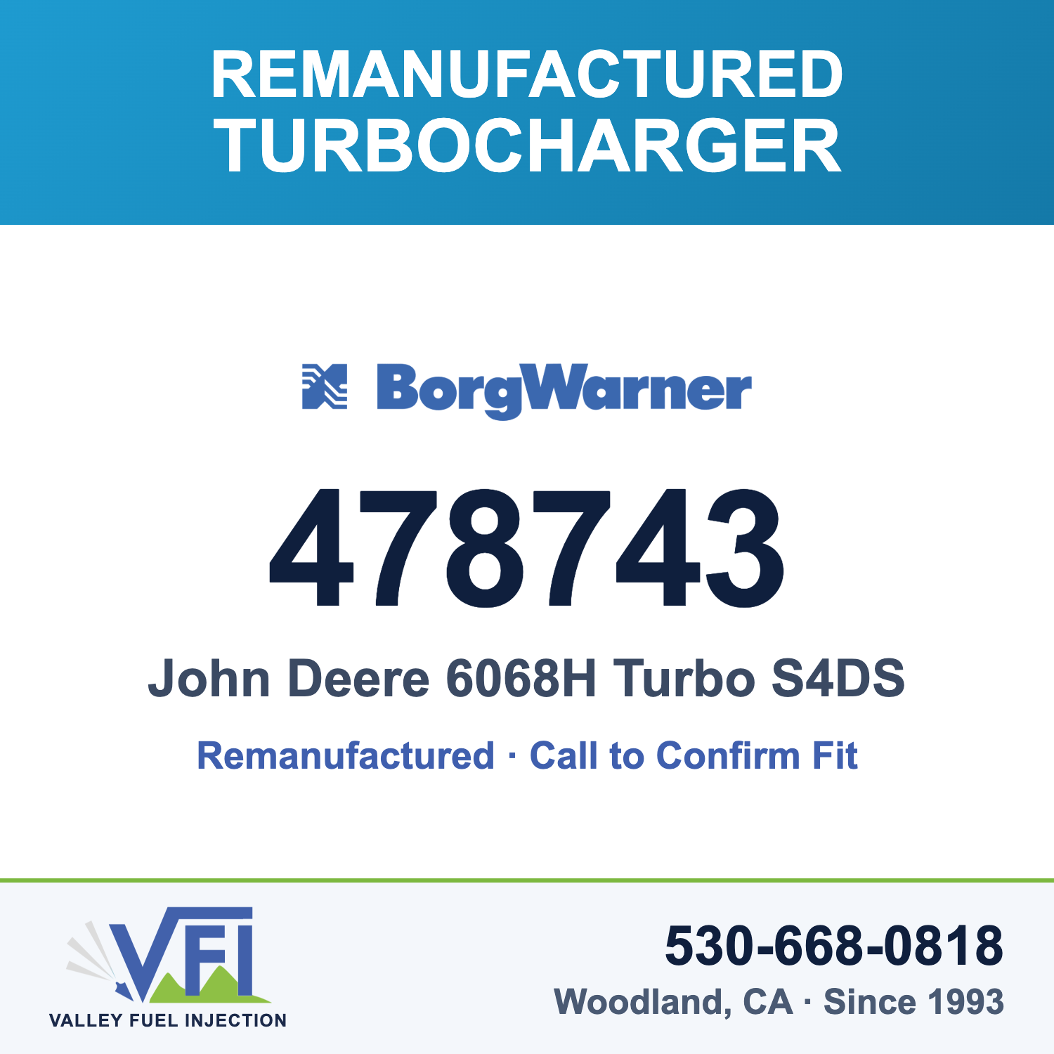 John Deere 6068H Turbo S4DS - BorgWarner 478743 Remanufactured