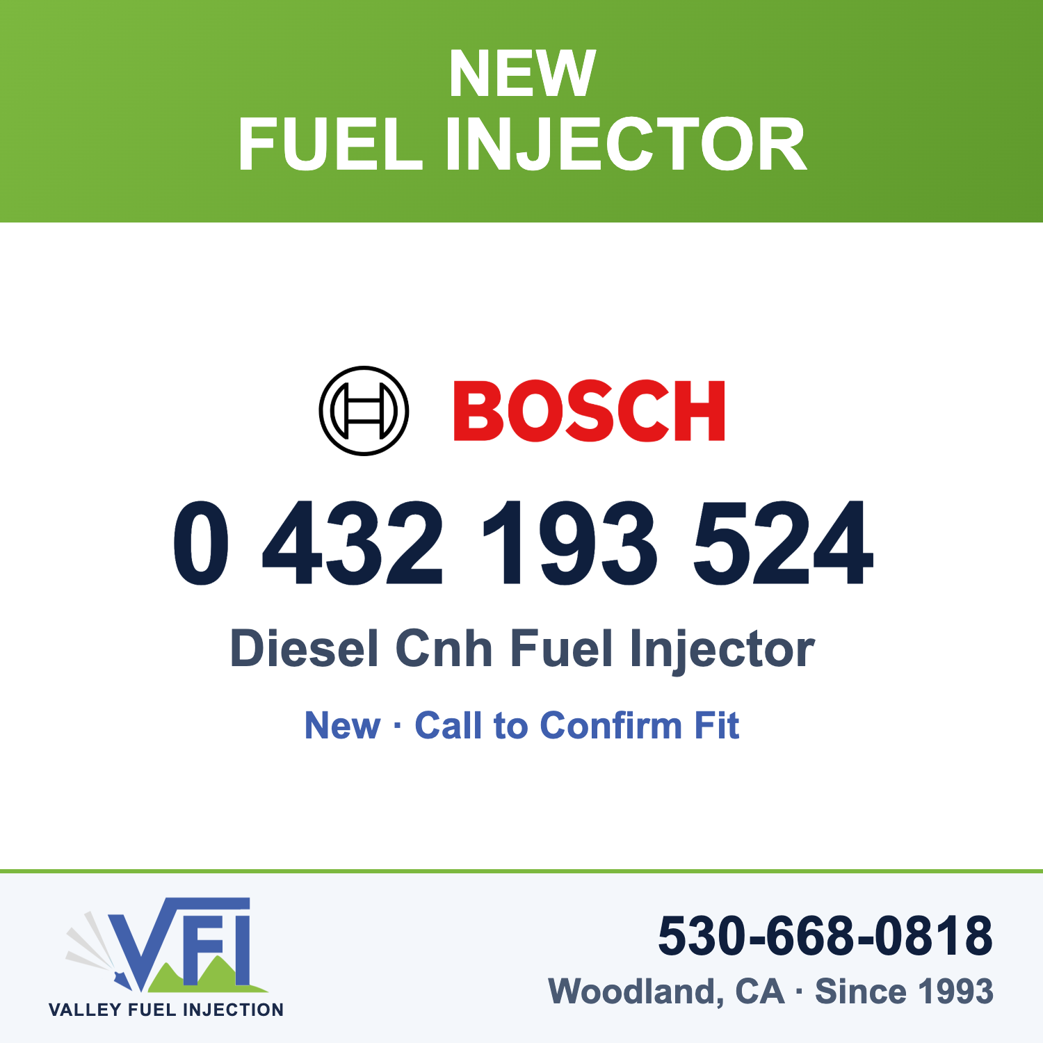 Bosch 0 432 193 524 Diesel Cnh Fuel Injector