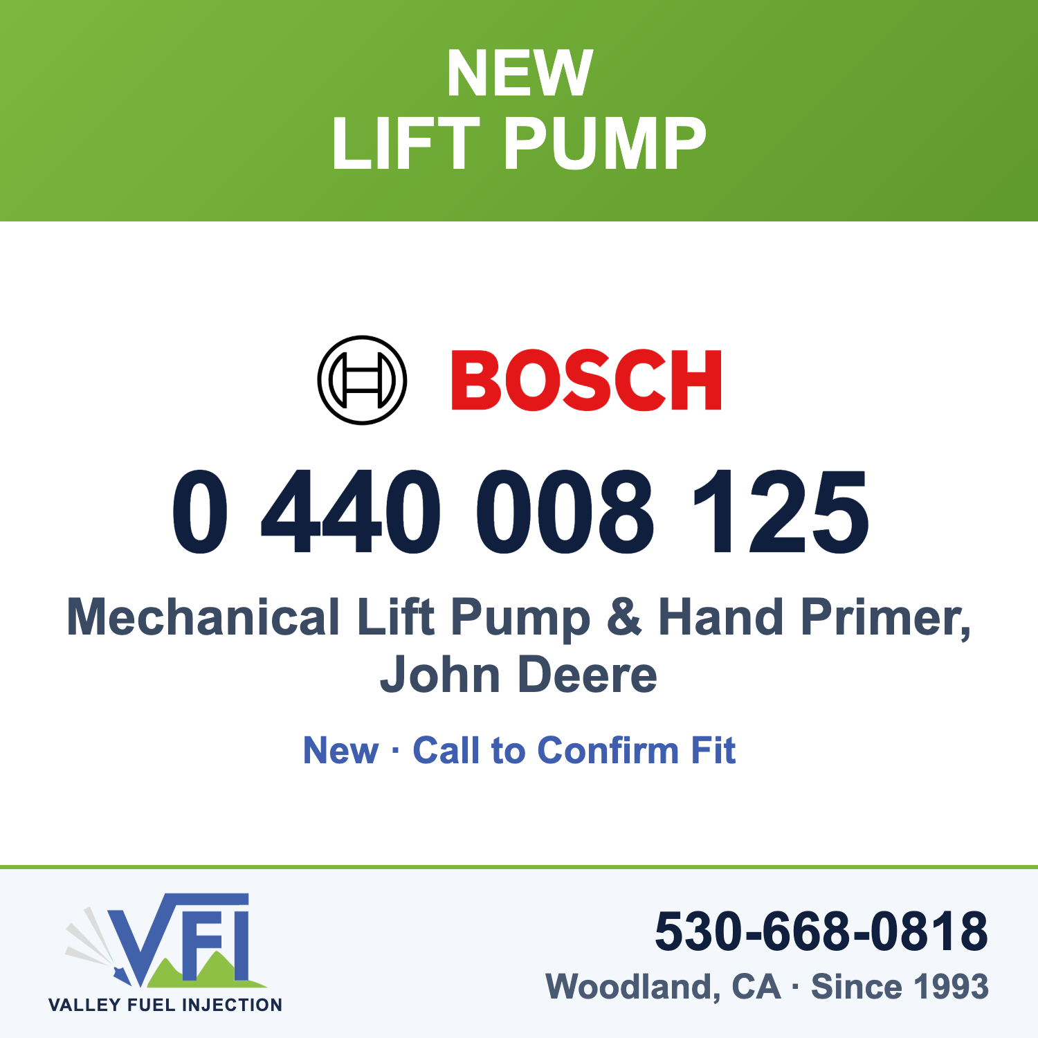 Bosch 0 440 008 125 Mechanical Lift Pump & Hand Primer, John Deere