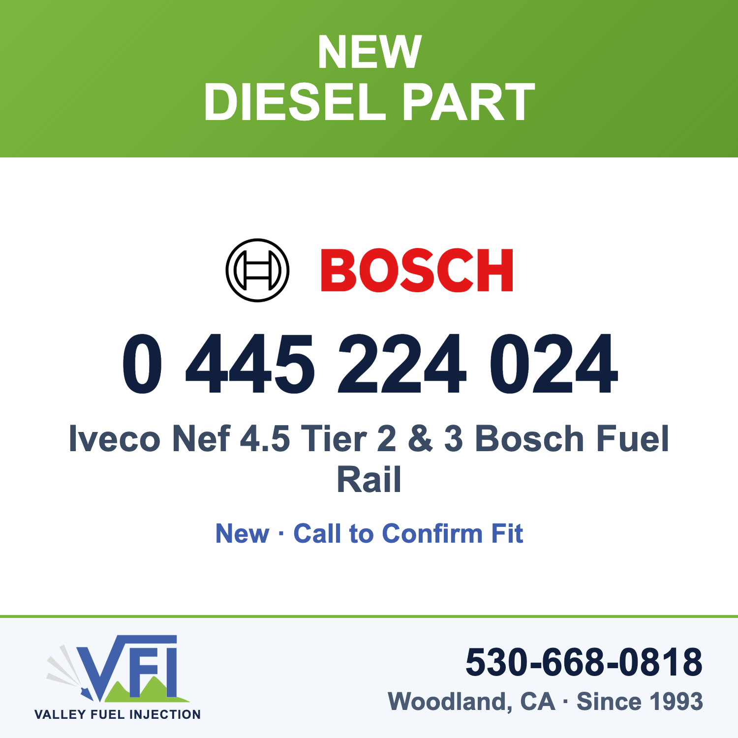 Bosch 0 445 224 024 Iveco Nef 4.5 Tier 2 & 3 Bosch Fuel Rail