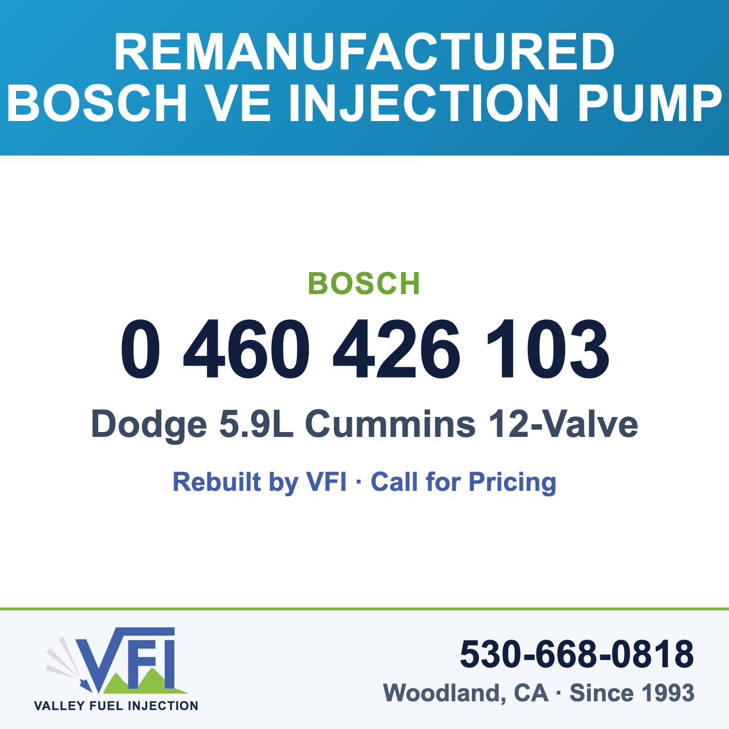 Rebuilt Bosch VE Injection Pump 0 460 426 103 card