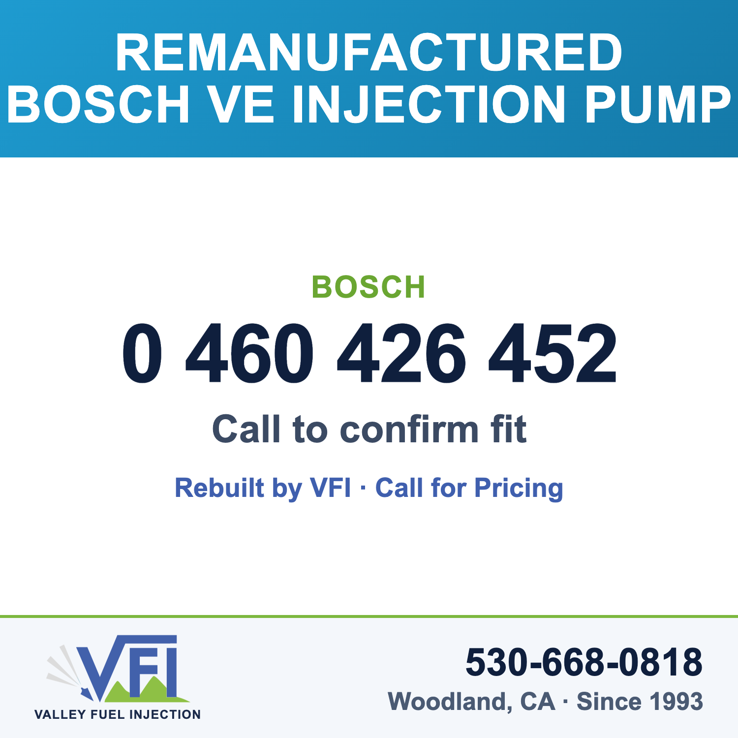 Rebuilt Bosch VE Injection Pump 0 460 426 452 card