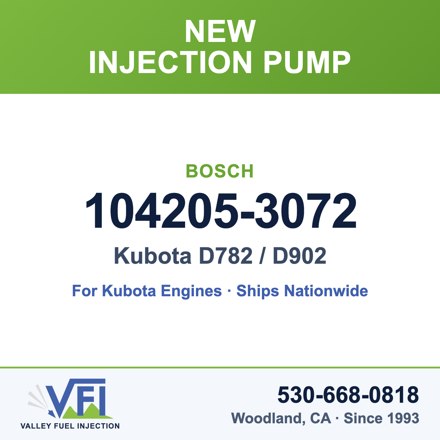 Bosch 104205-3072 New Injection Pump for Kubota D782-E3B and D902-E4B (replaces Kubota 16006-51012)
