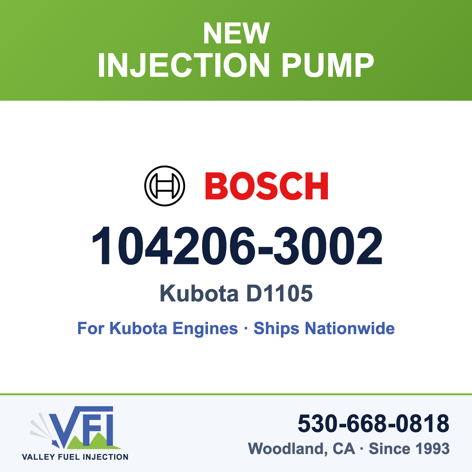 Bosch 104206-3002 New Injection Pump for Kubota D1105-E3B (replaces Kubota 16030-51013)