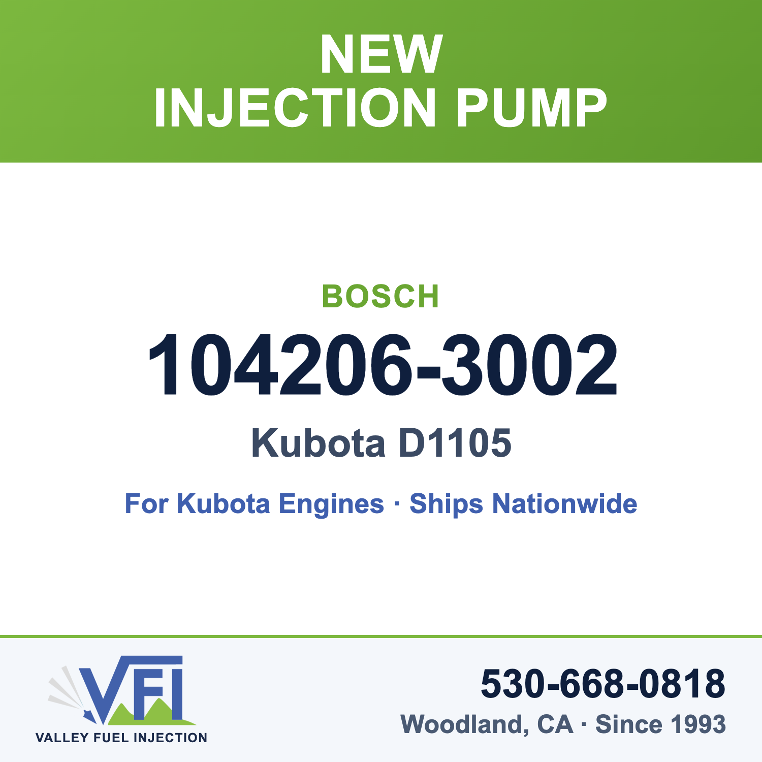 Bosch 104206-3002 New Injection Pump for Kubota D1105-E3B (replaces Kubota 16030-51013)