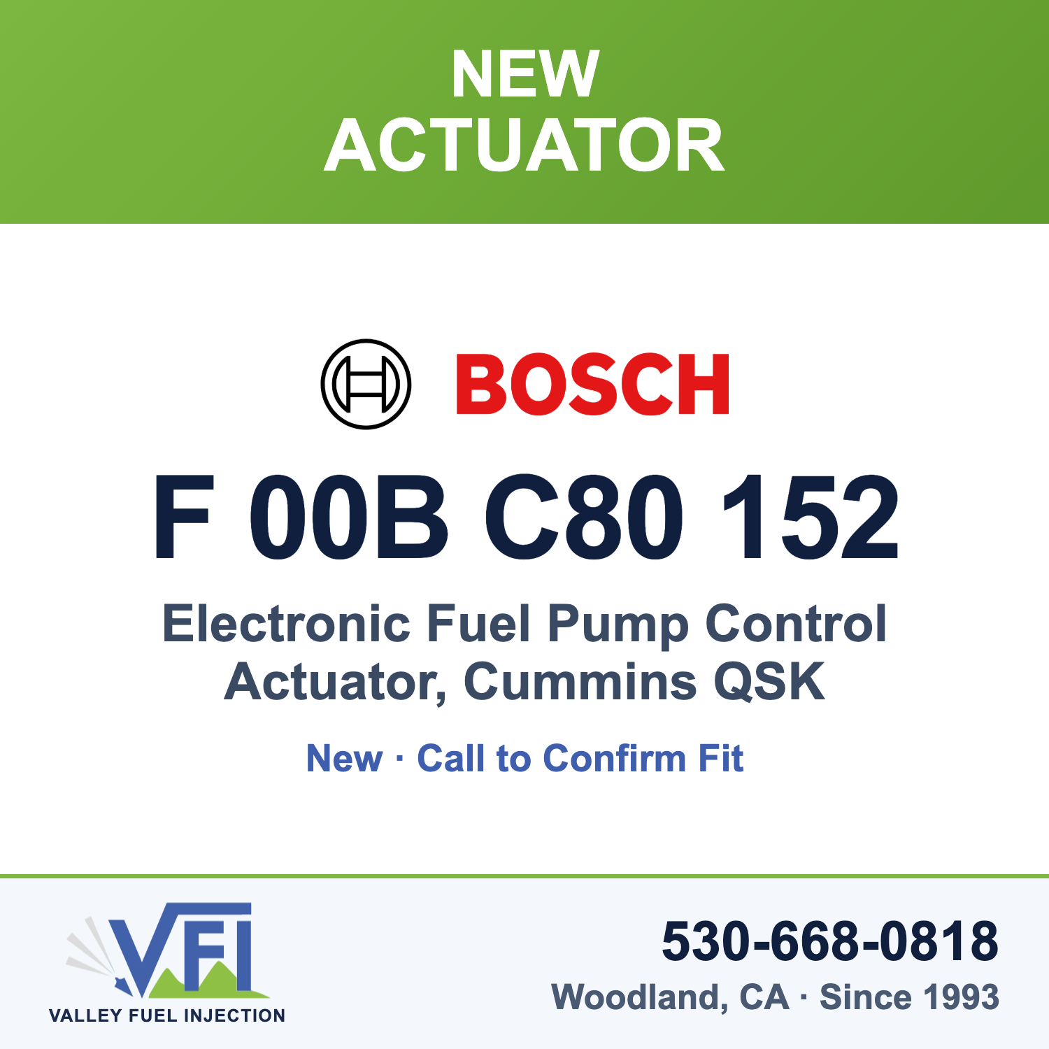 Bosch F 00B C80 152 Electronic Fuel Pump Control Actuator, Cummins QSK