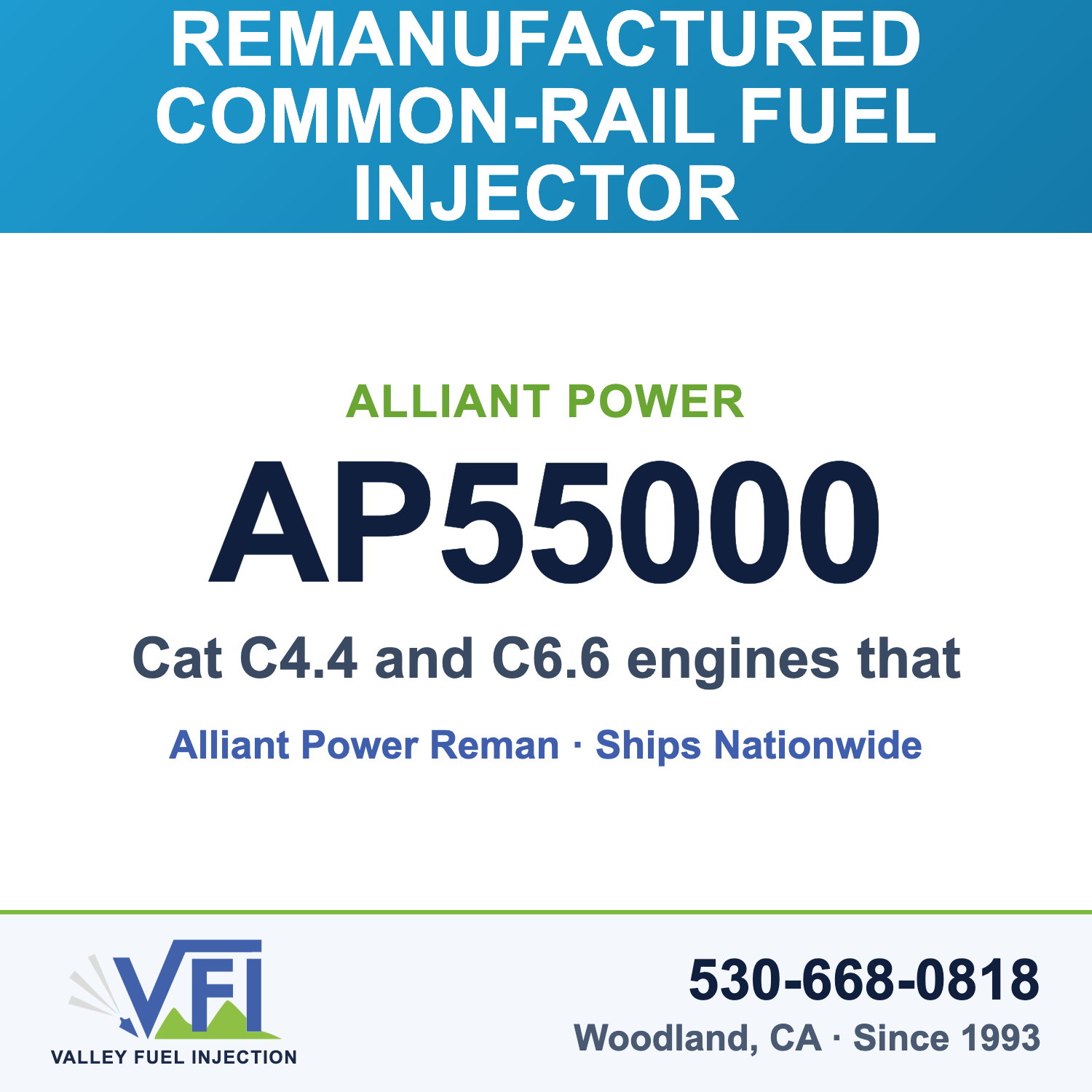 Alliant Power AP55000 Common-Rail Fuel Injector for Cat C4.4 and C6.6 engines that use Cat injector 10R-7670