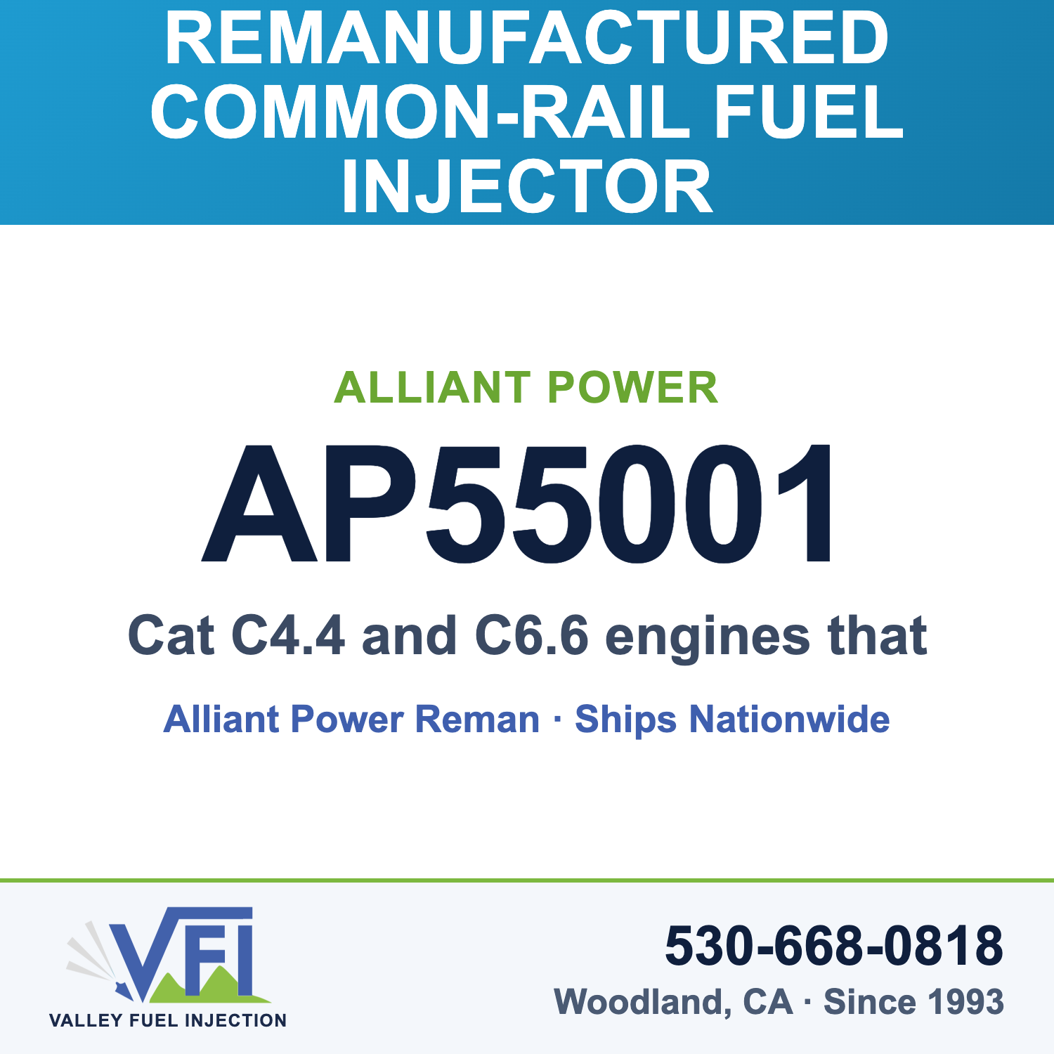 Alliant Power AP55001 Common-Rail Fuel Injector for Cat C4.4 and C6.6 engines that use Cat injector 10R-7671