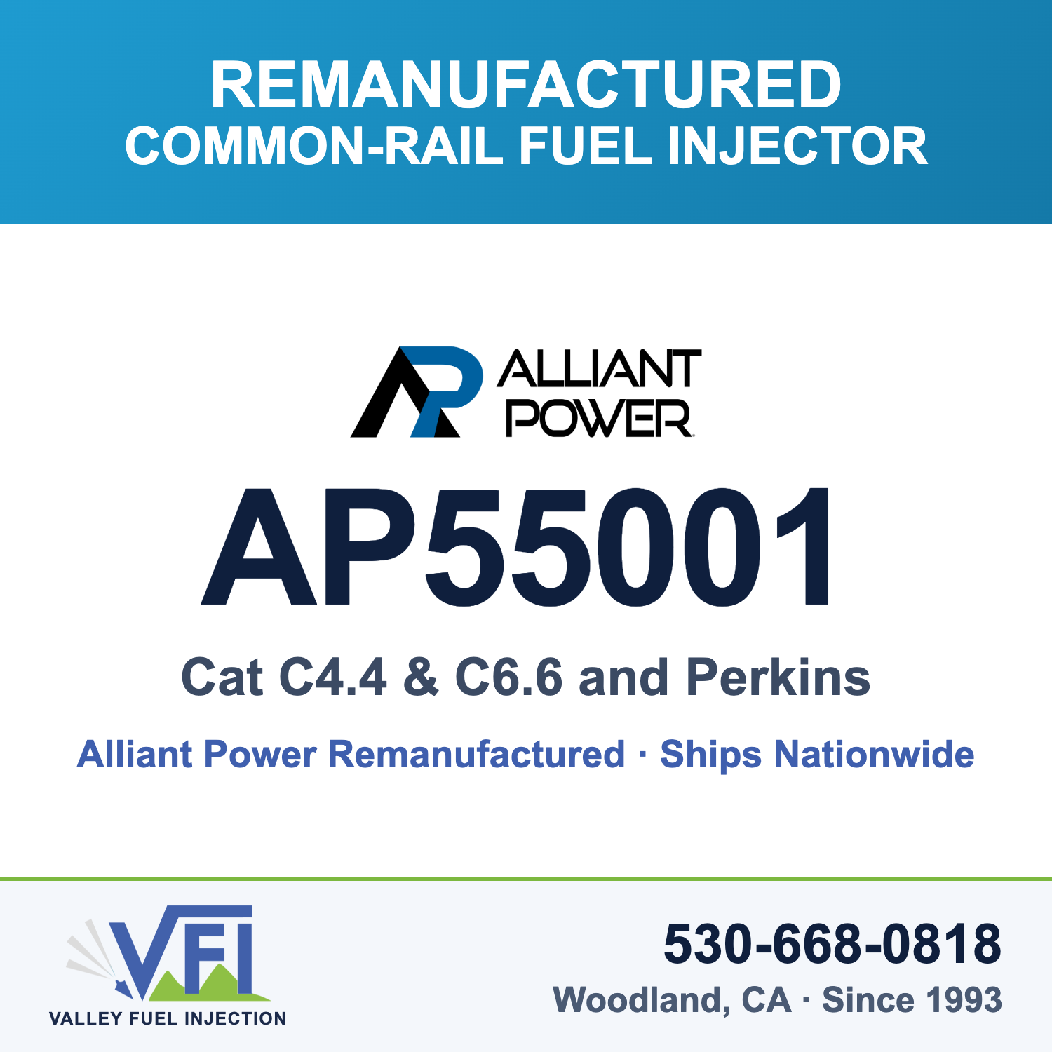 Alliant Power AP55001 Common-Rail Fuel Injector for Cat C4.4 and C6.6 engines that use Cat injector 10R-7671